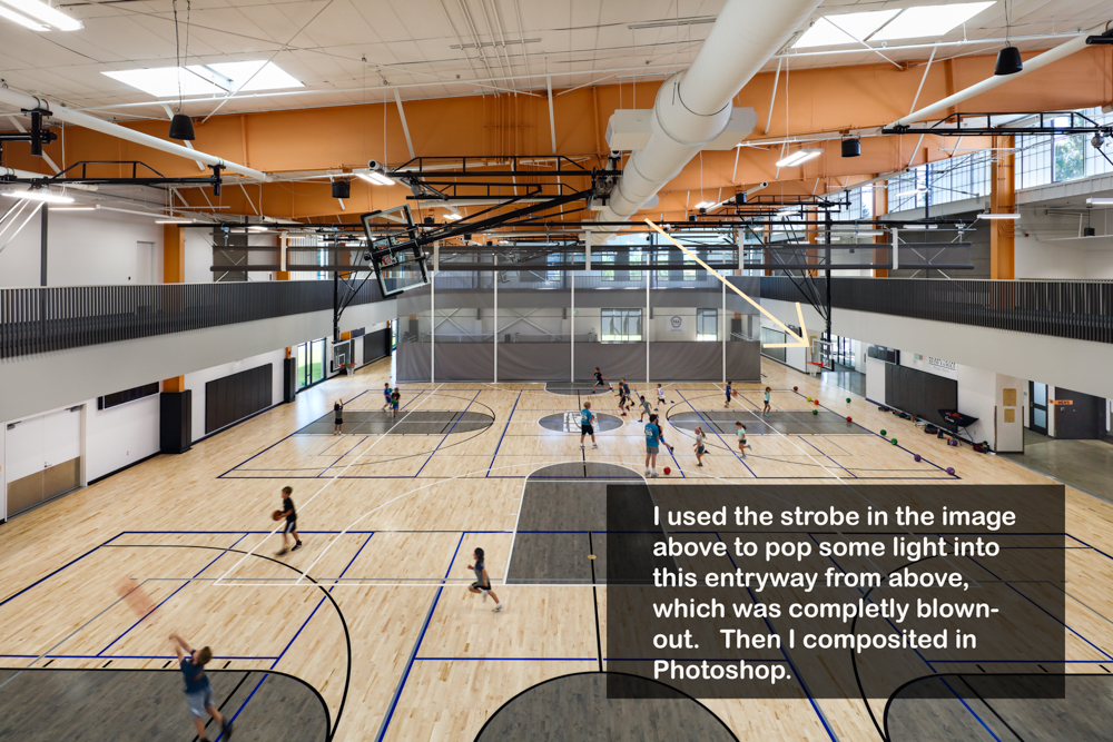 Strobe over basketball court